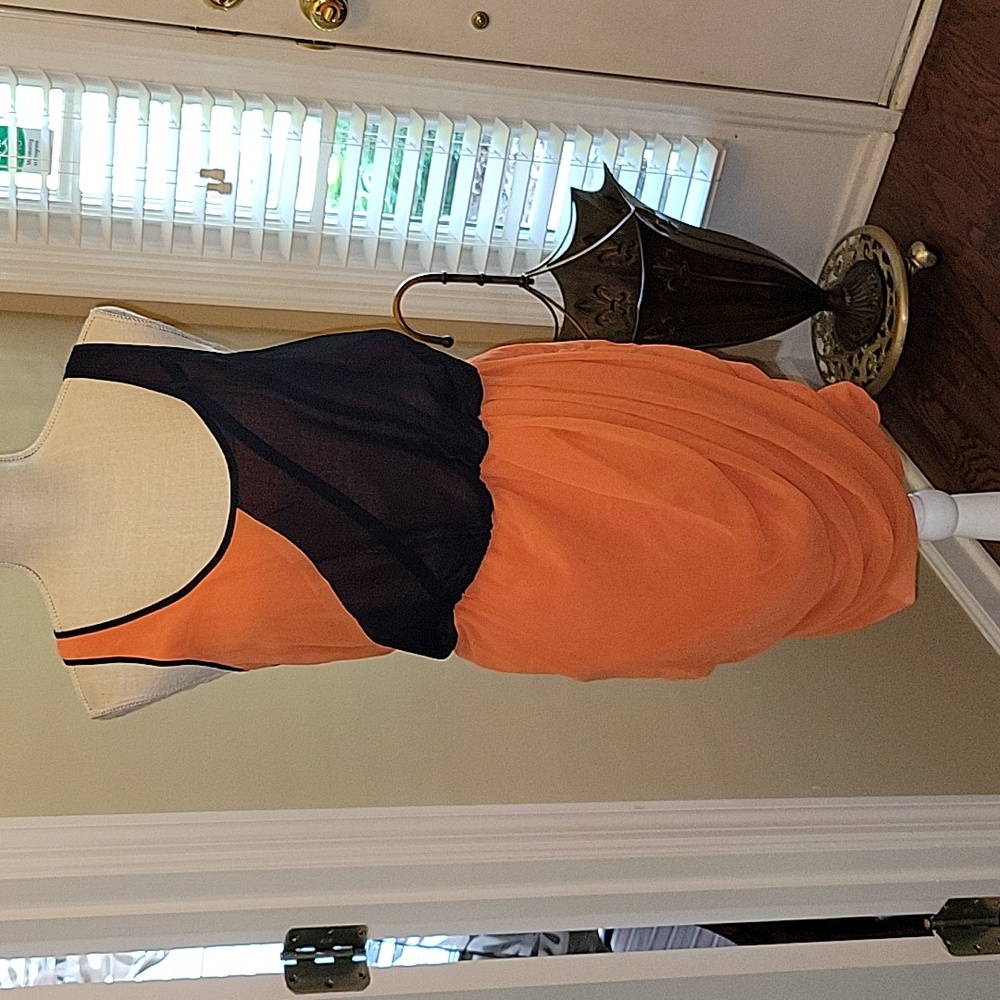 Pure Sugar orange navy blue sleeveless dress gathered skirt ruched sides M NEW…